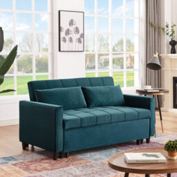 Sofa Bed Double, Convertible 3 In 1 Pull Out Velvet Sofa Bed, 2 Seater Guest Bed Settee, Max Load 300Lbs - Green - thumbnail 3