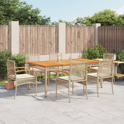 Berkfield 7 Piece Garden Dining Set With Cushions Beige Poly Rattan - image 1