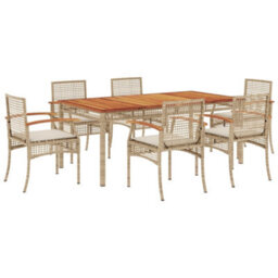 Berkfield 7 Piece Garden Dining Set With Cushions Beige Poly Rattan - thumbnail 2