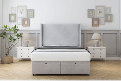 "Comfort Madrid Silver Naples Ottoman Bed Base With 54"" Wingback Headboard 4' Small Double" - image 1