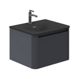 Plum&clay Isla Ribbed Fluted Grey Wall Hung Drawer Vanity Unit & Black Basin Set (W)600mm - thumbnail 1