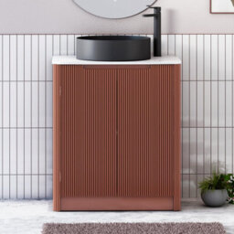Royal Bathrooms Avenza 800mm Terracotta Clay Floor Standing Bathroom Vanity Unit 2 Door With Art Round Black Basin - thumbnail 1