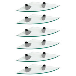 Harbour Housewares 6X Floating Glass Corner Shelves - 30Cm - Black Brackets - Bathroom Shower Storage Vanity Display Unit Shelf