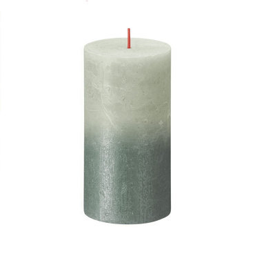 Bolsius Rustic Faded Foggy Green Oxid Blue Metallic Candle. Unscented. H13 Cm