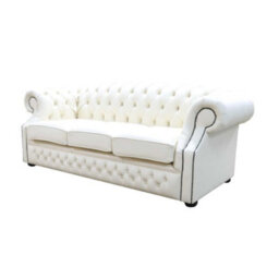 Chesterfield 3 Seater Sofa Shelly Cottonseed Cream Leather In Buckingham Style - thumbnail 5