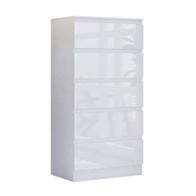 Eco Living Carlton Gloss White Chest Of Drawers 5 Drawer Cabinet - image 1