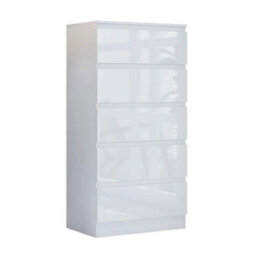 Eco Living Carlton Gloss White Chest Of Drawers 5 Drawer Cabinet - thumbnail 1