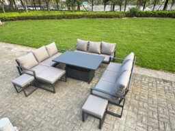 Fimous Aluminum Outdoor Patio Furniture Set With Adjustable Rising Lifting Dining Table 3 Footstools Dark Grey - thumbnail 2