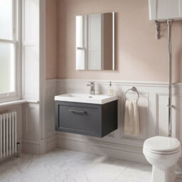 Balterley Stonnall Traditional Wall Hung 1 Drawer Vanity Unit With Thin-Edge Ceramic Basin, 600mm, Dark Grey - thumbnail 2