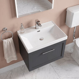 Balterley Stonnall Traditional Wall Hung 1 Drawer Vanity Unit With Thin-Edge Ceramic Basin, 600mm, Dark Grey - thumbnail 3