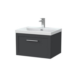 Balterley Stonnall Traditional Wall Hung 1 Drawer Vanity Unit With Thin-Edge Ceramic Basin, 600mm, Dark Grey - thumbnail 1