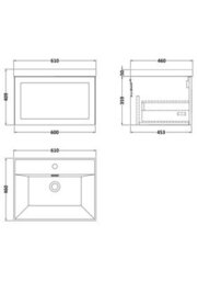 Balterley Stonnall Traditional Wall Hung 1 Drawer Vanity Unit With Thin-Edge Ceramic Basin, 600mm, Dark Grey - thumbnail 5