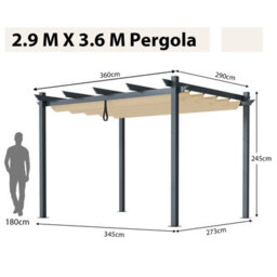 Costway 2.9 X 3.6 M Outdoor Retractable Pergola Aluminum Patio Shelter W/ Canopy Beige - thumbnail 2