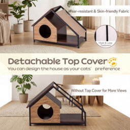 Costway Indoor Cat House Wooden Cat Condo W/ Detachable Roof - thumbnail 2