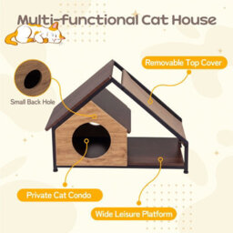 Costway Indoor Cat House Wooden Cat Condo W/ Detachable Roof - thumbnail 6