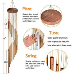 Golden Silver Aluminium Wind Chimes 12 Tube Home Garden Decoration - thumbnail 2