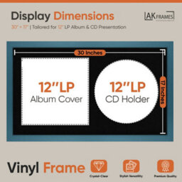 "30X17"" Navy Blue Modern Vinyl Record Frame With Black Mount For 12 Inch Lp Album Cover & Disc - Ak Frames" - thumbnail 2
