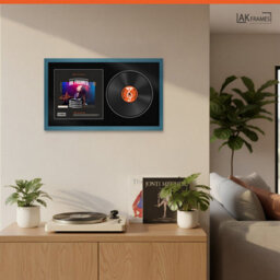 "30X17"" Navy Blue Modern Vinyl Record Frame With Black Mount For 12 Inch Lp Album Cover & Disc - Ak Frames" - thumbnail 5