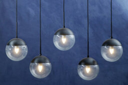 Orsina Glass Shades Pendant Light, 5 Globe-Shaped Pendant Light In Black Finish, Horizontal Cluster Lighting - thumbnail 5