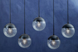 Orsina Glass Shades Pendant Light, 5 Globe-Shaped Pendant Light In Black Finish, Horizontal Cluster Lighting - thumbnail 6