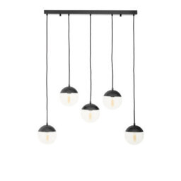 Orsina Glass Shades Pendant Light, 5 Globe-Shaped Pendant Light In Black Finish, Horizontal Cluster Lighting - thumbnail 1