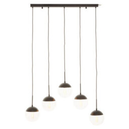 Orsina Glass Shades Pendant Light, 5 Globe-Shaped Pendant Light In Black Finish, Horizontal Cluster Lighting - thumbnail 2