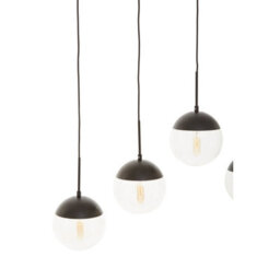 Orsina Glass Shades Pendant Light, 5 Globe-Shaped Pendant Light In Black Finish, Horizontal Cluster Lighting - thumbnail 3