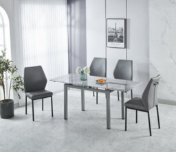 Modernique Sintere Stone Top Extending Dining Table Set With 4 Faux Leather Chairs, Stone Effect & Metal Frame - thumbnail 2
