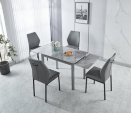 Modernique Sintere Stone Top Extending Dining Table Set With 4 Faux Leather Chairs, Stone Effect & Metal Frame - thumbnail 1