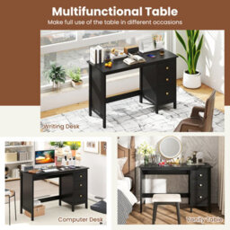 Costway 120 X 50 Cm Computer Desk Modern Writing Desk With 3 Drawers-Black - thumbnail 9