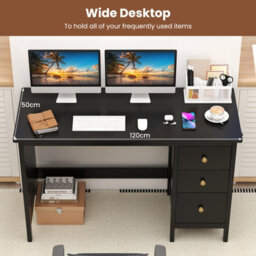 Costway 120 X 50 Cm Computer Desk Modern Writing Desk With 3 Drawers-Black - thumbnail 7