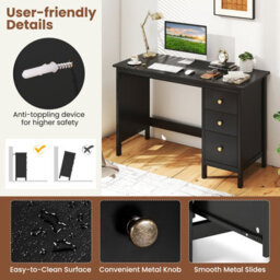 Costway 120 X 50 Cm Computer Desk Modern Writing Desk With 3 Drawers-Black - thumbnail 6