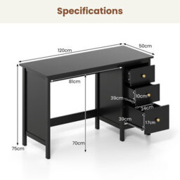 Costway 120 X 50 Cm Computer Desk Modern Writing Desk With 3 Drawers-Black - thumbnail 3