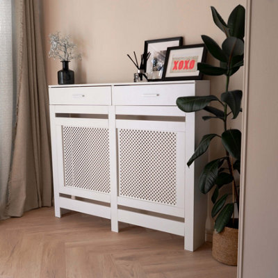 Jack Stonehouse White Diamond Mdf Radiator Cover With Drawer - Medium - 112Cm (W) X 81.5Cm (H) X 19Cm (D) - image 1