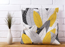 Warren Reed Designer Yellow Grey Feather Leaves Cushions 45Cm X 45Cm - thumbnail 2