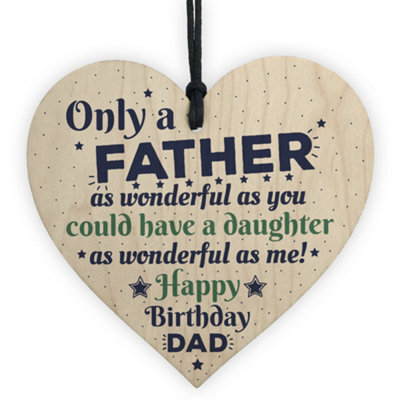 Red Ocean Happy Birthday Dad Father Daddy Greetings Novelty Wooden Hanging Heart Funny Chic Sign Plaque Gift - image 1