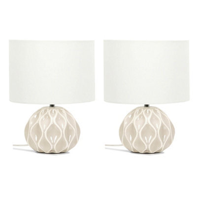 Valuelights Luca Pair Of Natural Textured Ceramic Table Lamps With A Cream Fabric Lampshade Bedside Light - Bulbs Included - image 1