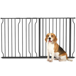 Pawhut Dog Gate Wide Stair Gate W/ Door Pressure Fit, 75-145W Cm, Black - thumbnail 2