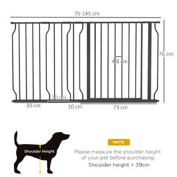 Pawhut Dog Gate Wide Stair Gate W/ Door Pressure Fit, 75-145W Cm, Black - thumbnail 3