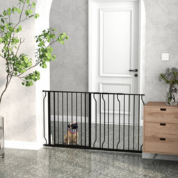 Pawhut Dog Gate Wide Stair Gate W/ Door Pressure Fit, 75-145W Cm, Black - thumbnail 1