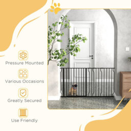 Pawhut Dog Gate Wide Stair Gate W/ Door Pressure Fit, 75-145W Cm, Black - thumbnail 6