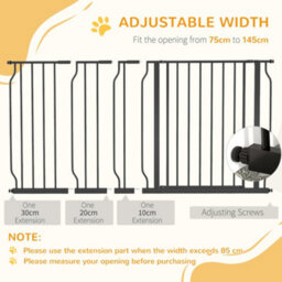 Pawhut Dog Gate Wide Stair Gate W/ Door Pressure Fit, 75-145W Cm, Black - thumbnail 5