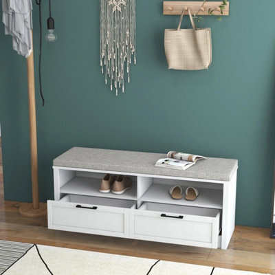 Shoe Bench With Removable Cushion, Open Compartments And Drawers - image 1