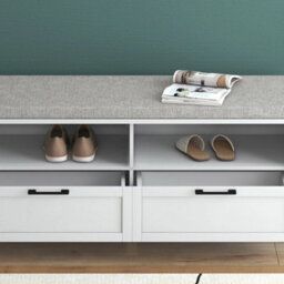Shoe Bench With Removable Cushion, Open Compartments And Drawers - thumbnail 4
