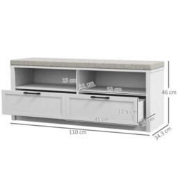 Shoe Bench With Removable Cushion, Open Compartments And Drawers - thumbnail 2