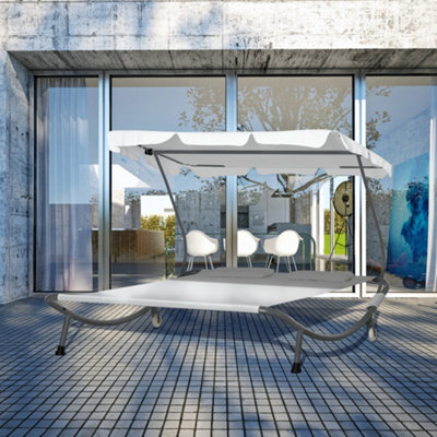 Outsunny Garden Double Hammock Sun Lounger Day Bed Canopy 2 Pillows W/ Stand New