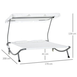 Outsunny Garden Double Hammock Sun Lounger Day Bed Canopy 2 Pillows W/ Stand New - thumbnail 3