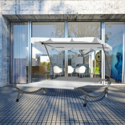 Outsunny Garden Double Hammock Sun Lounger Day Bed Canopy 2 Pillows W/ Stand New - thumbnail 1