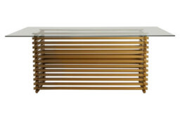 Orsina Matte Gold Dining Table, Rectangle Clear Glass Top Dining Room Table, Stainless Steel Base Kitchen Table - thumbnail 2