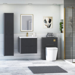Royal Bathrooms Avenza 600mm Fluted Wall Hung Vanity Unit Matt Obsidian Black 2 Drawer Storage Cabinet With Ceramic Basin - thumbnail 4